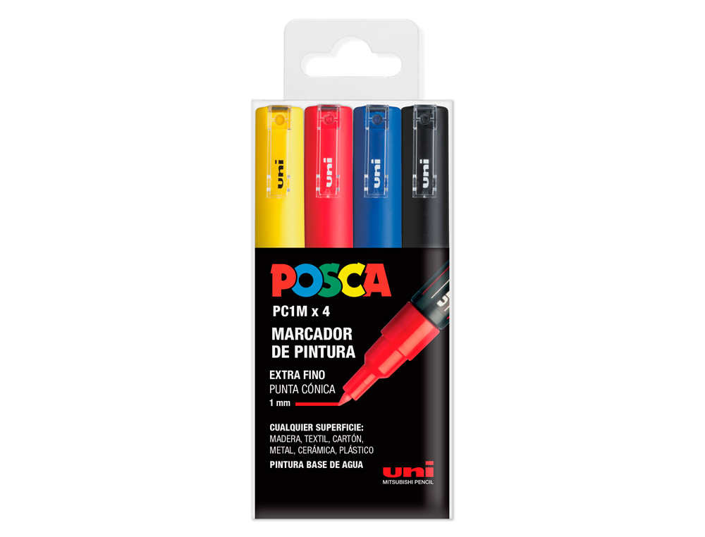 ROTULADOR UNI POSCA PC-1M/4C MARCADOR DE PINTURA PUNTA EXTRAFINA 0,7 MM ESTUCHE DE 4 UNIDADES COLORES BASICOS
